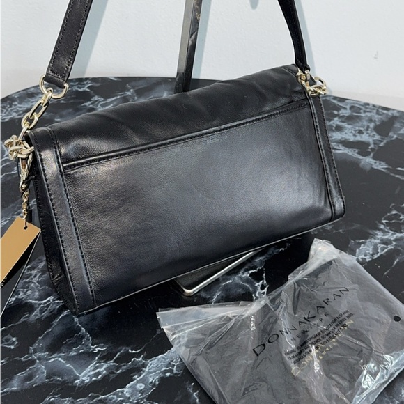 DONNA KARAN NEW YORK Handbag 100% Leather Black Charm Crossbody AUTHENTIC NEW - Picture 3 of 10